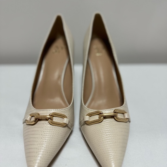 New York & Company Pump Heel Katerina Croc Embossed Faux Leather Beige Gold 8,5 - Picture 7 of 7